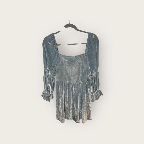 Reformation Albi Velvet Smocked Mini Dress Powder Blue Size Medium - Picture 4 of 7